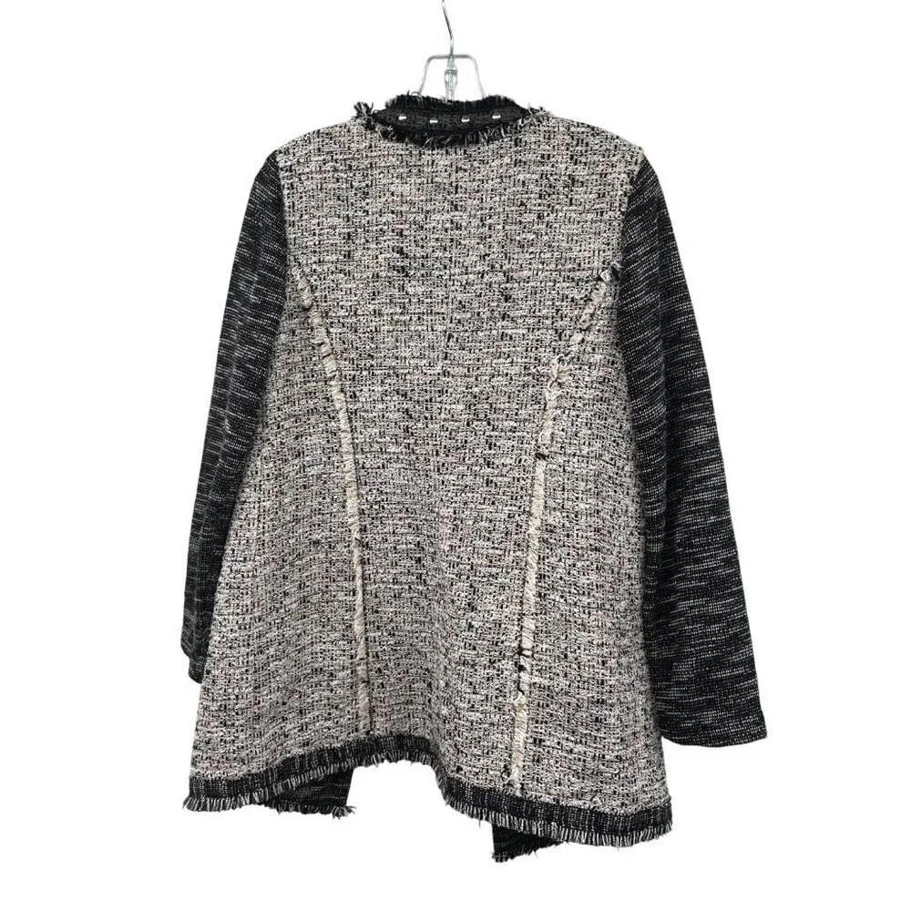 Chico's Womens Woven Open Front Jacket Frayed Multicolor Size Small Studded